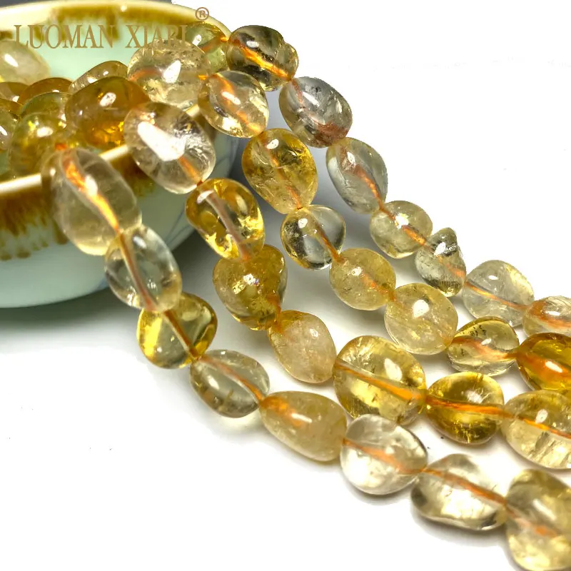 Natural Gemstone Yellow Citrine 8-10mm Irregular Stone Beads Crystal Charms Diy Women Bracelet Necklace for Jewelry Making 15\'\'