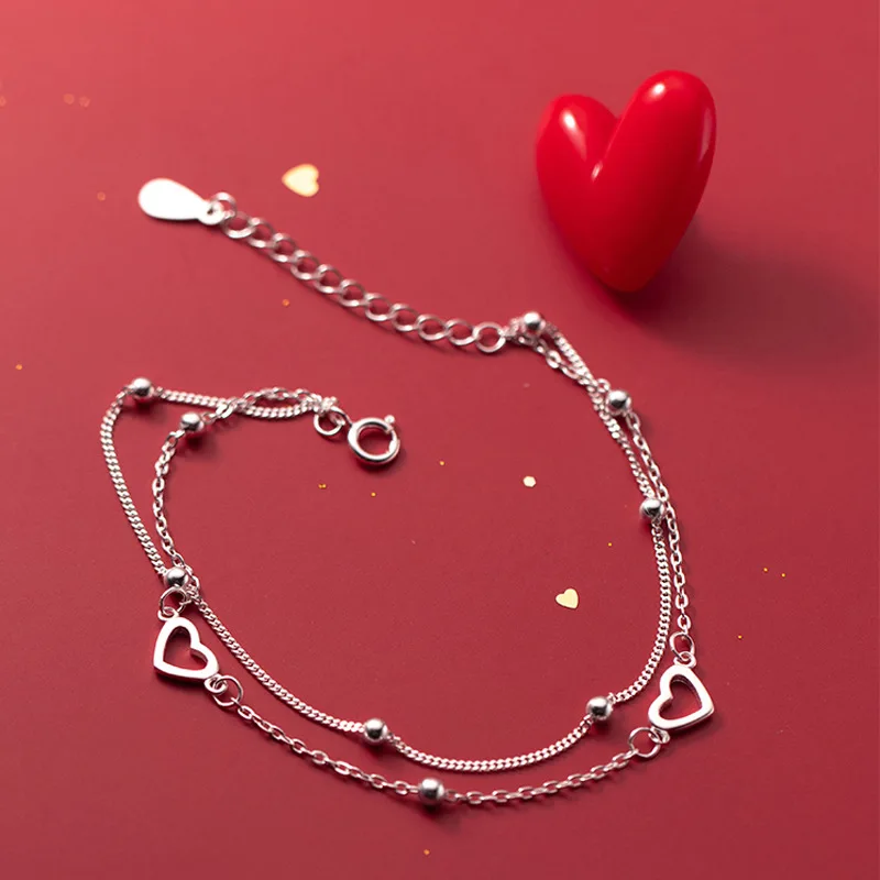 VENTFILLE Armband aus 925er-Sterlingsilber, doppeltes Liebesherz, hohle runde Perlen, Damenmode, romantischer Schmuck, klassisch, verstellbar – Detail 9