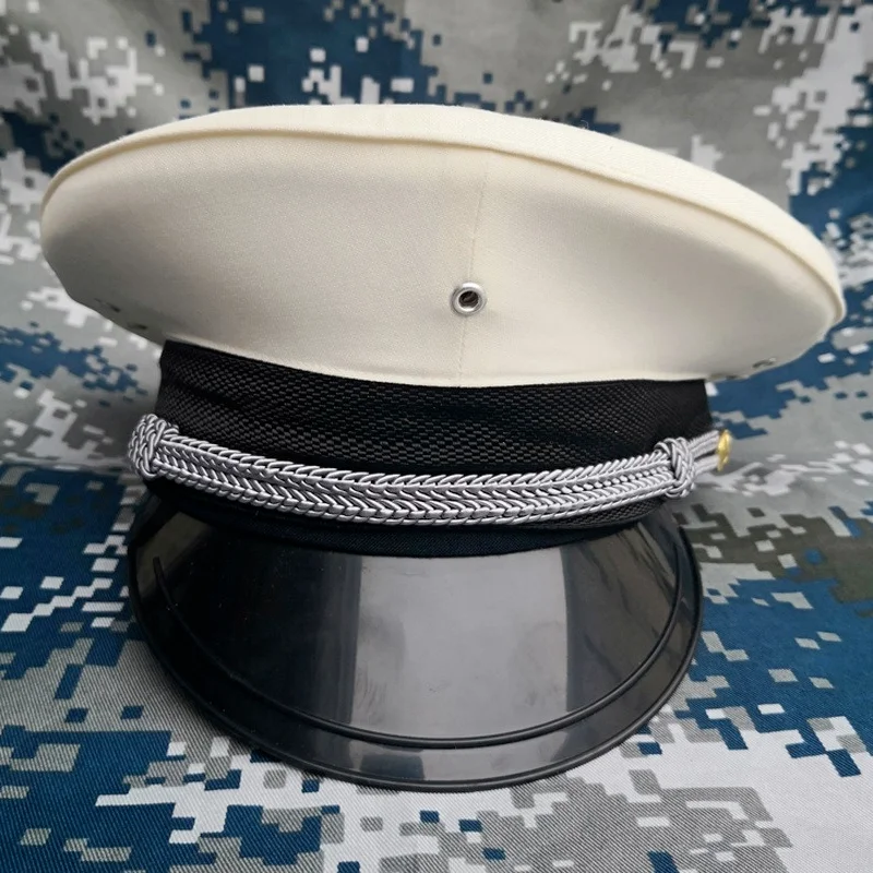 

White Captain Naval Military Hats Wide Brim Army Visor Cap for Band Show Sing Dance Cosplay Halloween Christmas Festival