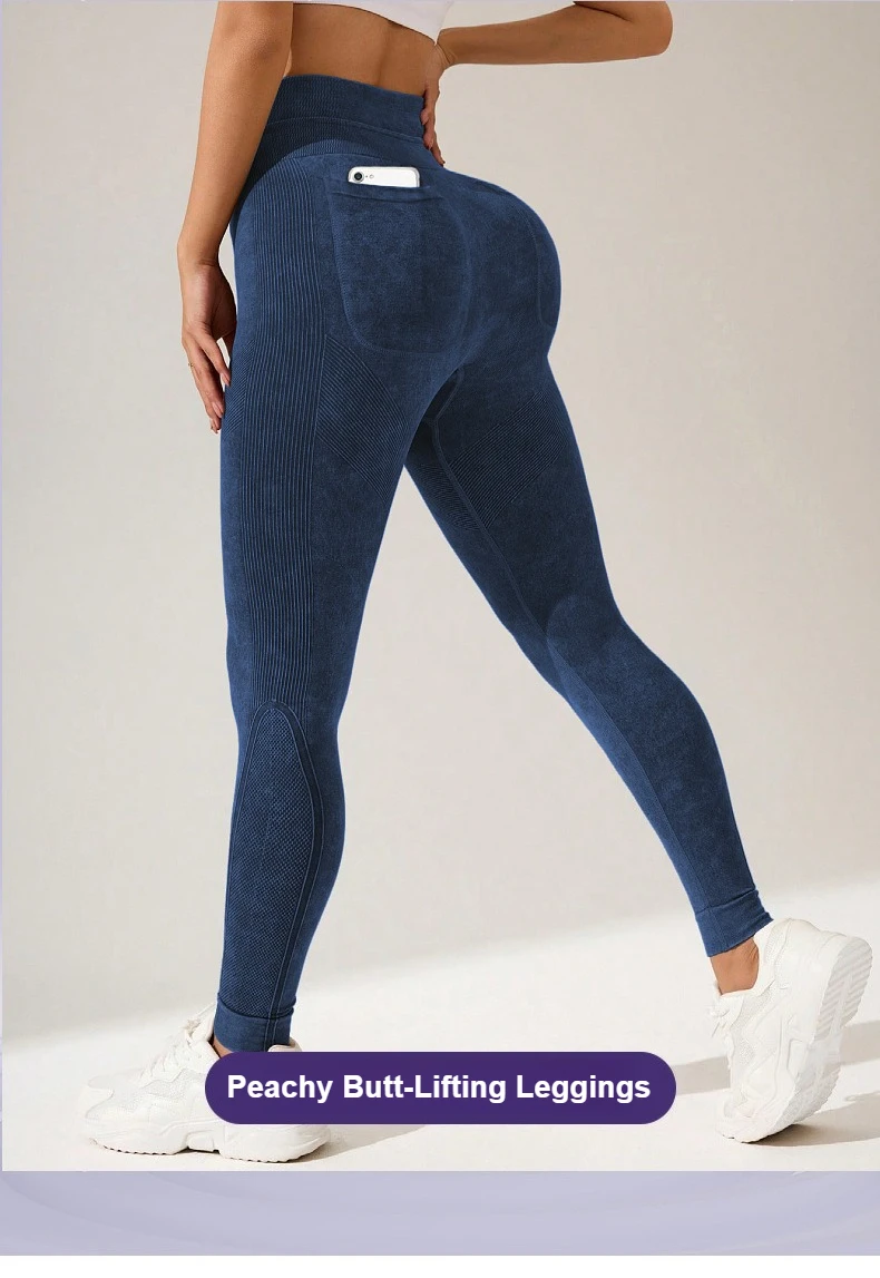 Damen Schnelltrocknende Yoga-Leggings mit Taschen, Hoher Taille, Po-Lifting-Effekt, Strukturierte Hüftformende Lauf- und Fitness-Sporthose – Detail 2