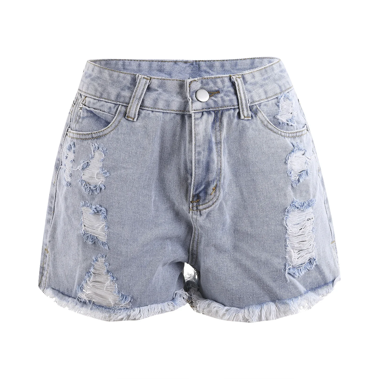 Verão denim shorts para as mulheres, cor sólida cintura alta lápis shorts com buraco para meninas