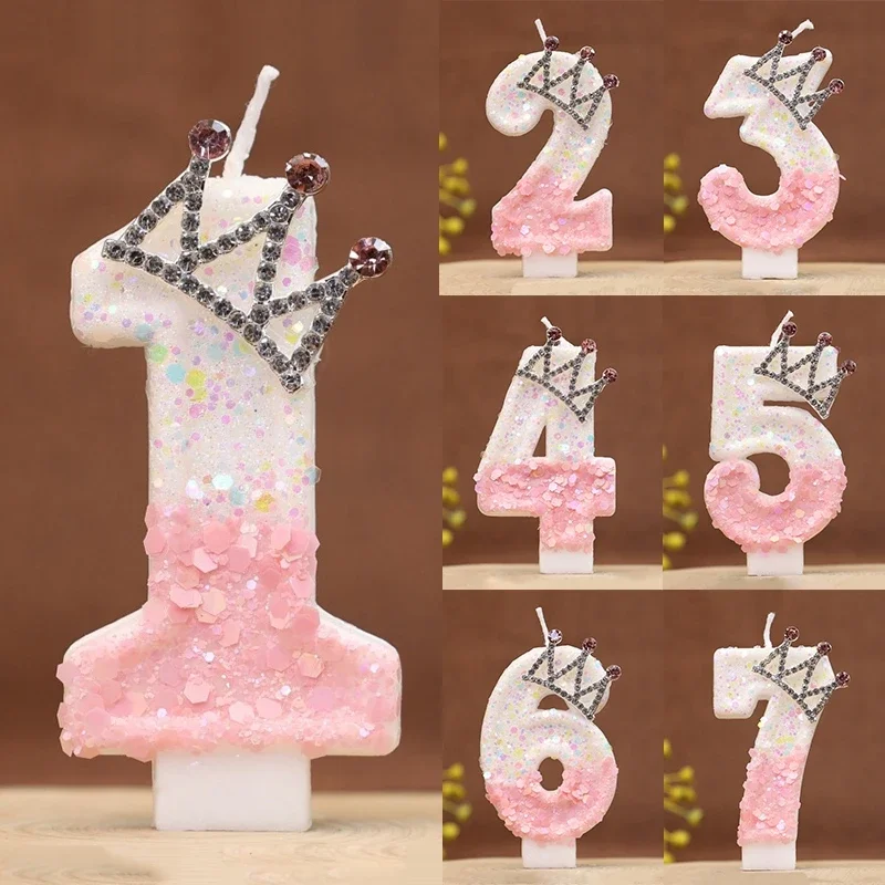 0-9 Kronen-Geburtstagskerzen, rosa Zahlenkerze, niedliche digitale Kerzen, Geburtstagsparty-Kerze, Oberseite der Kuchen, Krone Septoan Frances