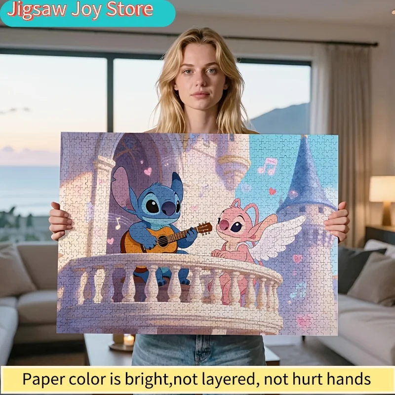 

Пазл 2D, 1000 деталей, Disney Stitch & Angel — романтическая сцена на балконе замка, без рамки, идеально для подарка на День святого Валентина