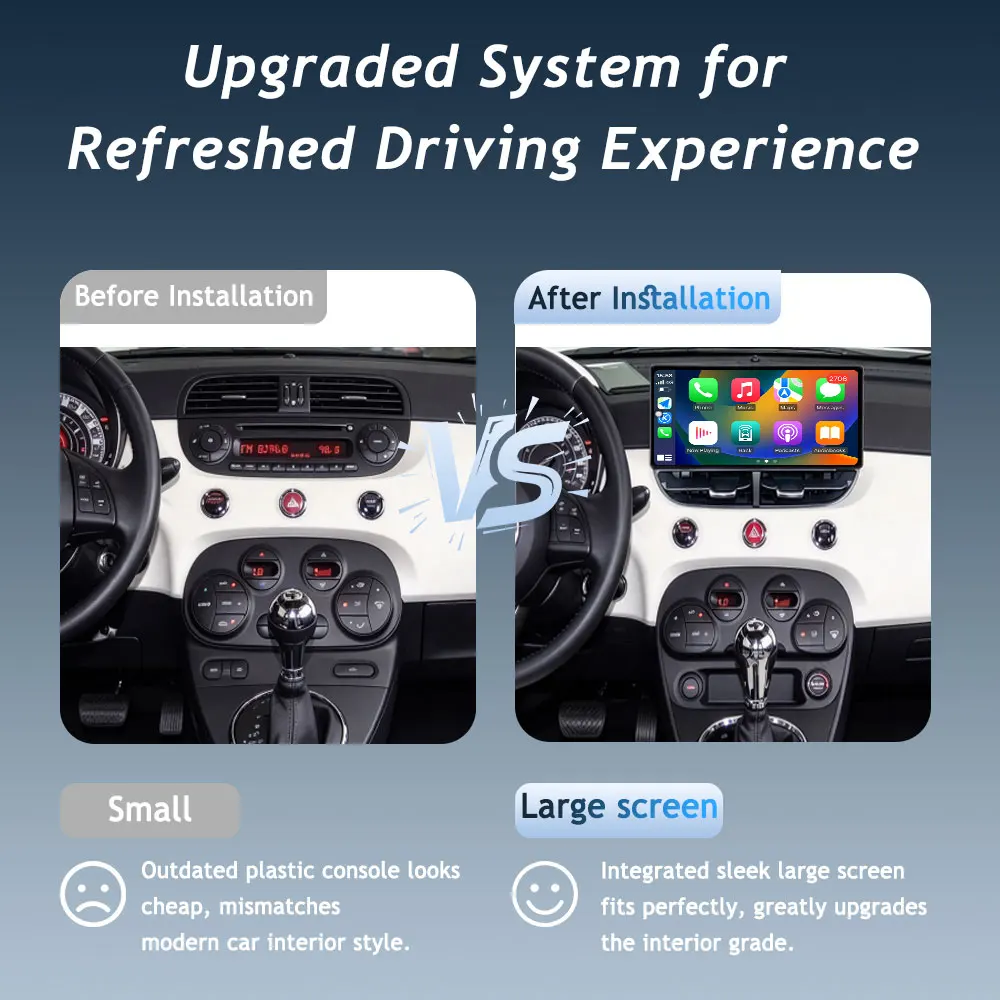 For Fiat 500 2007-2015 Car Multimedia Player GPS Navigation Android 16 Split Screen WiFi Bluetooth Auto Tools Touch Screen QLED