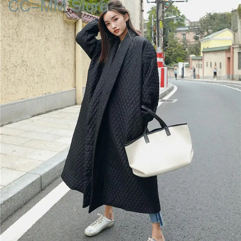 New Street Thin Style nero Oversize con risvolto sul retro pulsante di sfiato cappotto lungo in cotone da donna Jaqueta Feminina