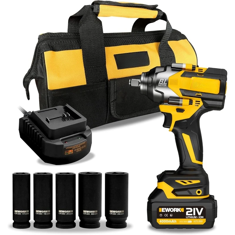 Cordless Impact Wrench 1/2 inch 21V Brushless High Torque Impact Gun Max 700 Ft-lbs Power Impact Wrenches with