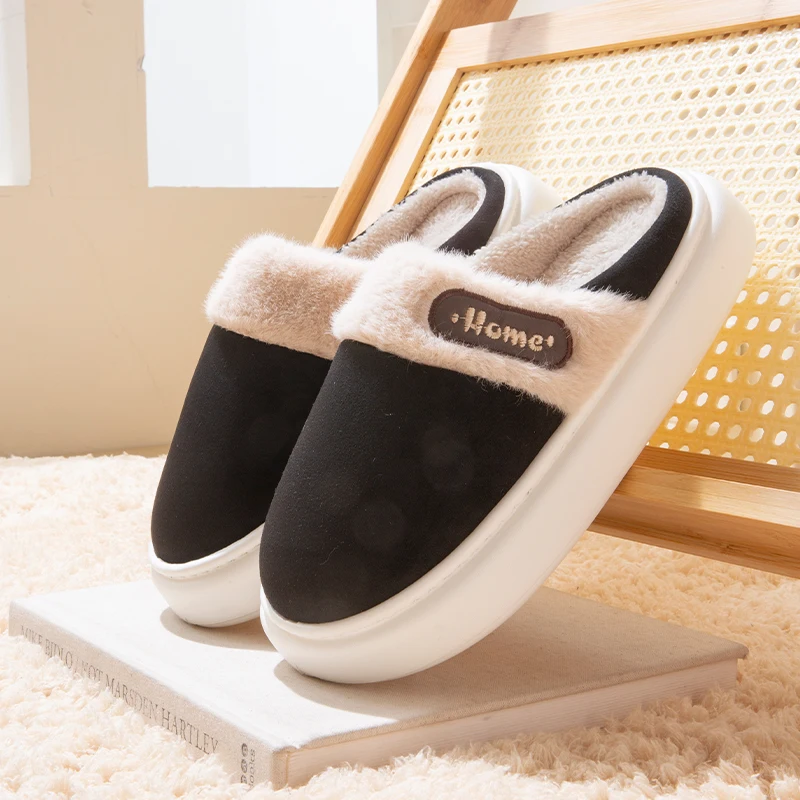 

Зимние мужские 、 Парные нескользящие теплые утолщенные домашние хлопковые тапочки на флисовой подкладке на толстой подошве