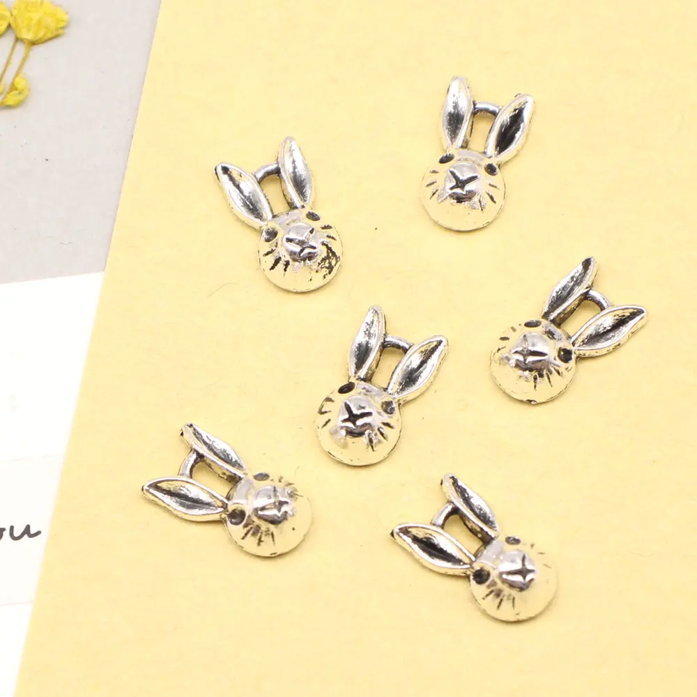 Rabbit Head Charms Man Pendant Bag Accessories Beautiful Jewelry 8x14mm 20pcs Antique Silver Color