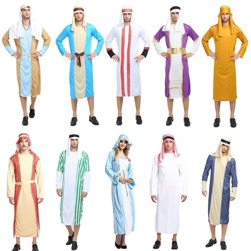 Adult Male Men Saudi Arabic Long Sleeve Robe Dubai Ramadan Muslim Dress Middle East Islamic Clothing Halloween Cosplay Costume