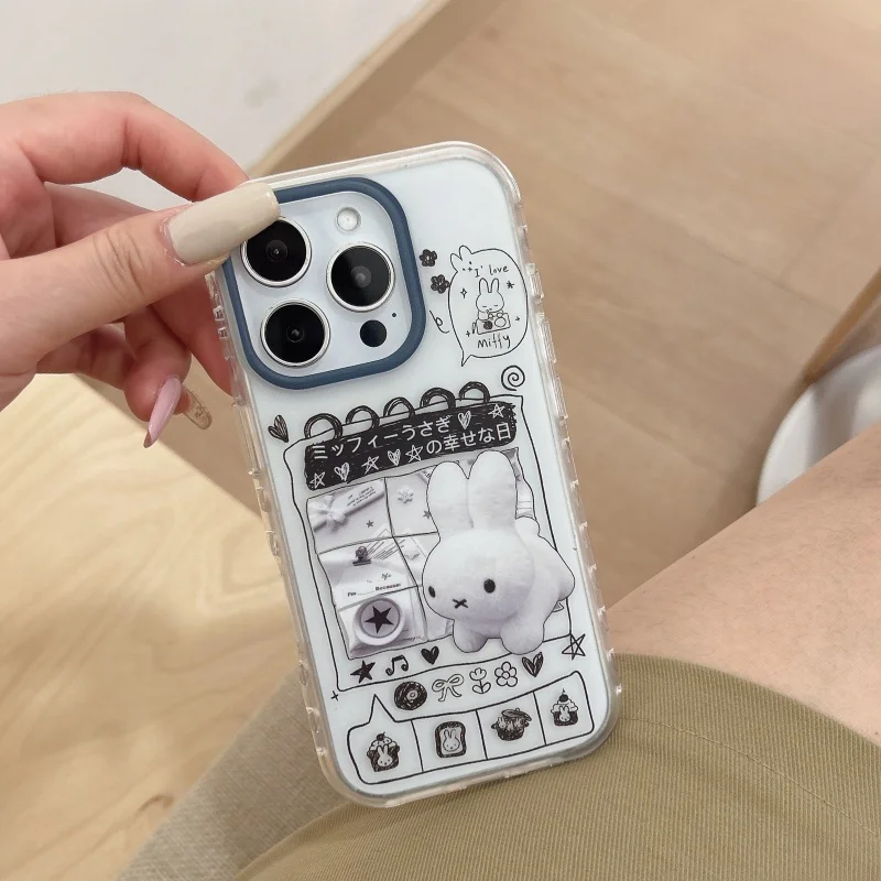 

Japan Korea Cute Miffy cartoon phone Case For iPhone 13 14 15 16 17 Pro Max Lovely illustration lucky Miffy shockproof Cover ﻿