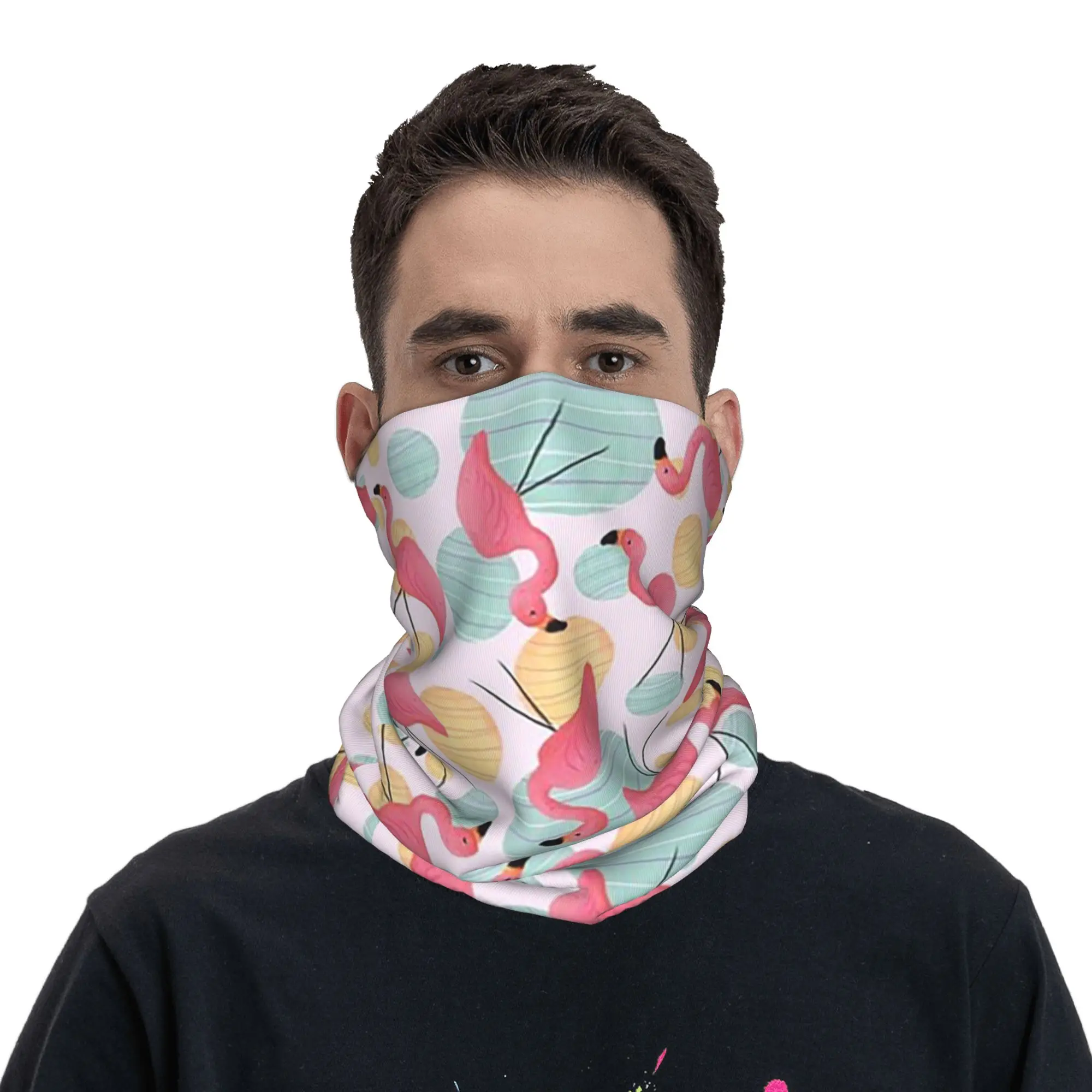 Summer Flamingos and Party Lights Bandana Neck Gaiter Printed Wrap Mask Scarf Multi-use Balaclava Riding Unisex Adult