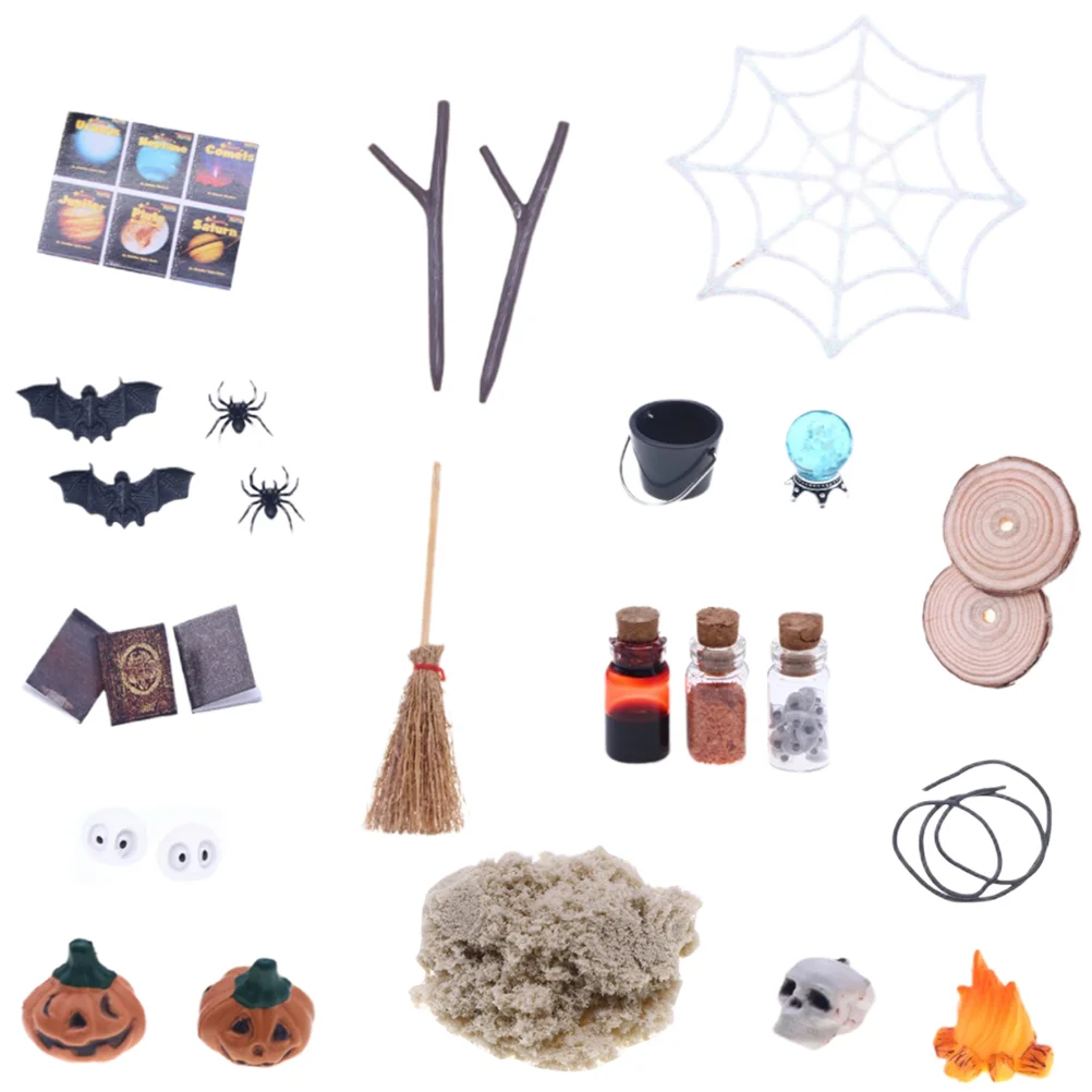 

26 Pcs Halloween Miniature House Accessories Decor Toy Statue Miniatures Tiny Toys Wood Kit Ornaments