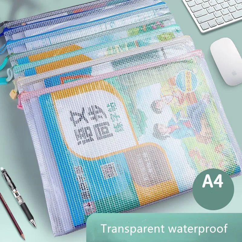 A4 Mesh Zipper Pouch Document Bag Waterproof Zip File Folders School Office Supplies Pencil Case 1 PC Cosmetic Makeup Bags