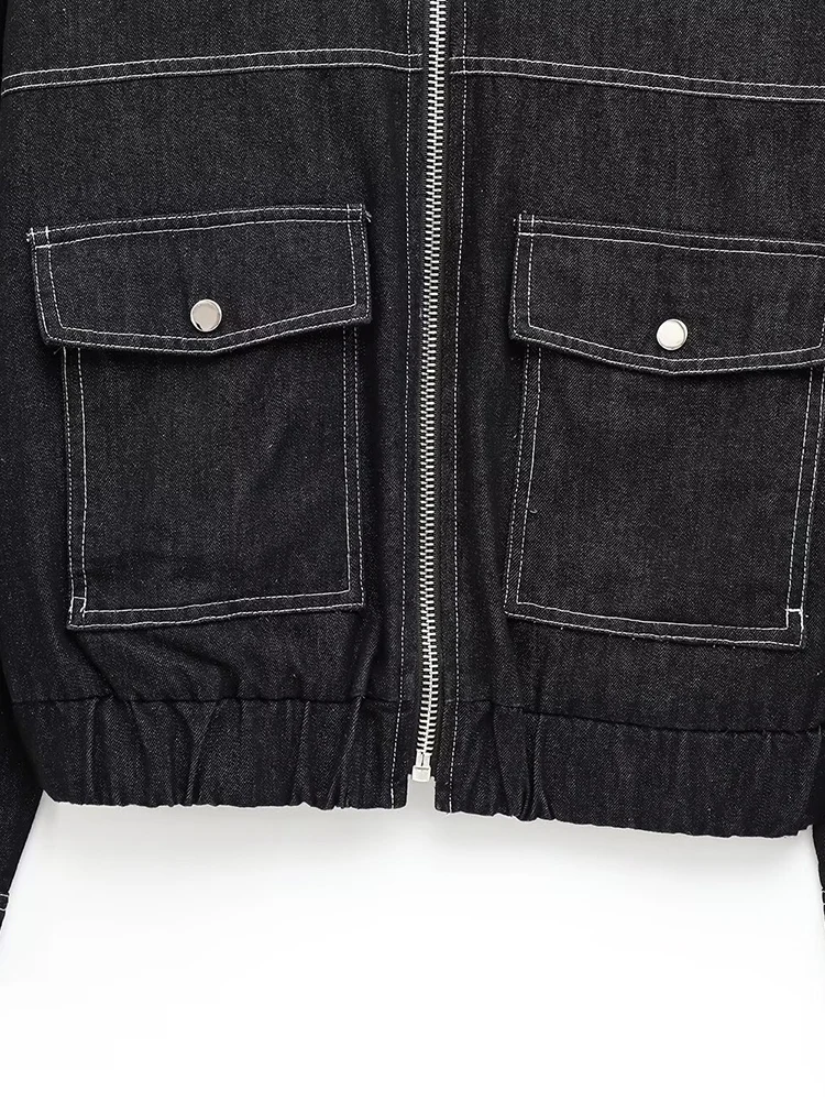 Willshela moda damska z kieszeniami Denim czarne kurtki z zamkiem błyskawicznym z przodu Vintage z klapami i długimi rękawami kobiece eleganckie stroje damskie