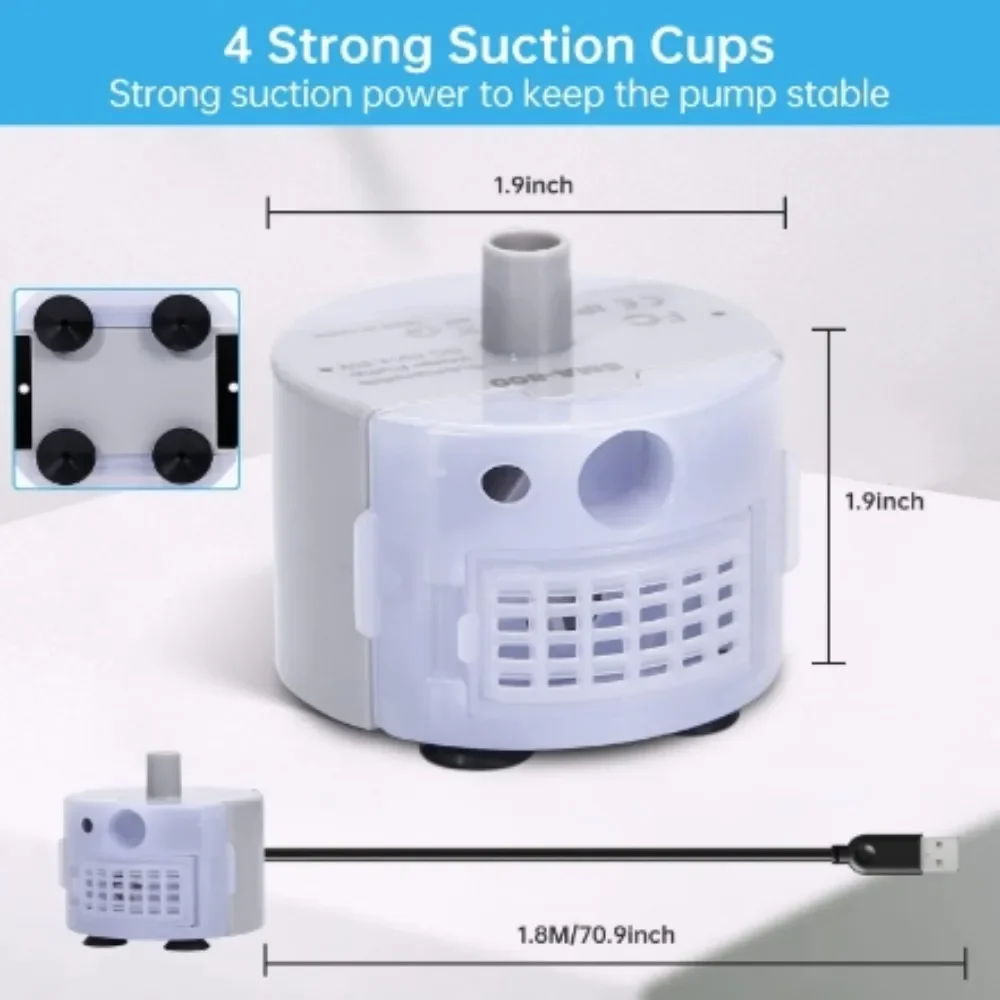 Tauchmotorpumpe für Haustierbrunnen, USB-Wasserpumpe mit LED-Licht, Ersatzpumpe für Katzenbrunnen-Zubehör – Detail 3