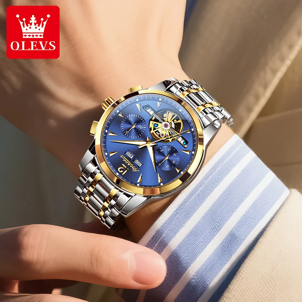 ساعة JSDUN 8738 للرجال أصلية فاخرة دولاب الموازنة ساعة ميكانيكية أوتوماتيكية من الفولاذ المقاوم للصدأ ساعات تقويم دائم للرجال