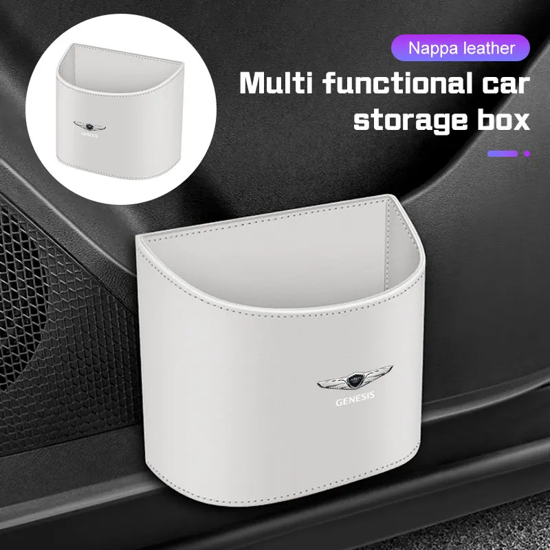 Leather Car Door Hanging Trash Can For Genesis G80 GV70 GV80 GV60 G70 Essentia Neolun G90 GV90 Backrest Storage Box Garbage Bin