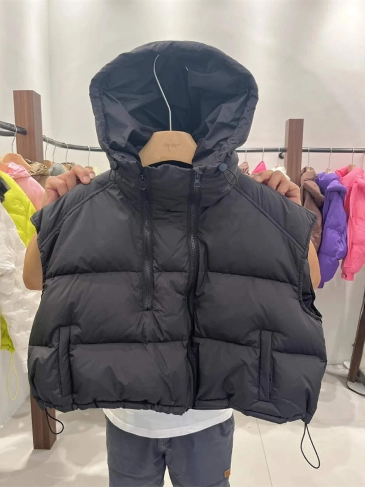 

Women's down Cotton Vest 2025 Winter New Faion Double Zipper Hooded Jaet Versatile Commute Sle Pure Color Casual Outerwear