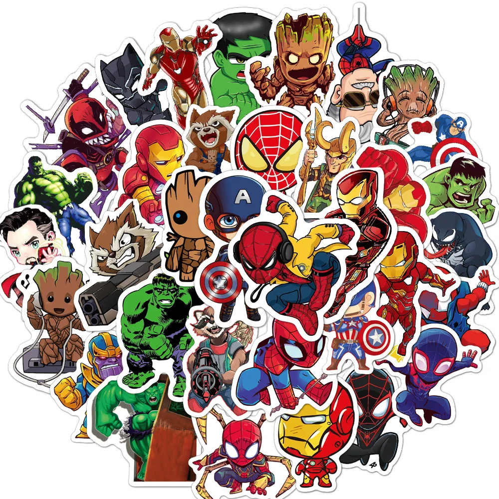 10/30/50/100PCS Disney Marvel The Avengers Super Hero Stickers Spiderman Iron Man Anime Decals Waterproof Cool Sticker for Kids