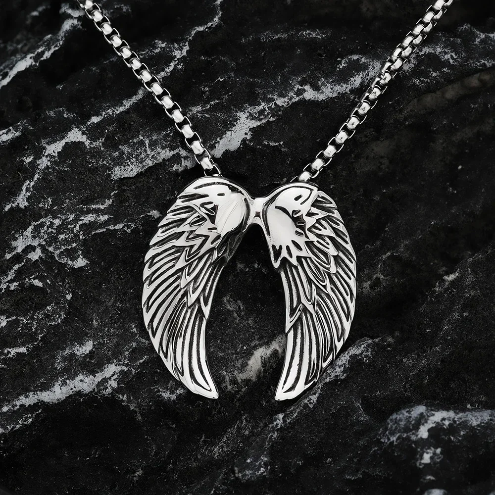 

Модная мужская цепочка для свитера в минималистичном стиле с парными крыльями, персонализированная подвеска, рождественский подарок, ювелирные изделия из нержавеющей стали