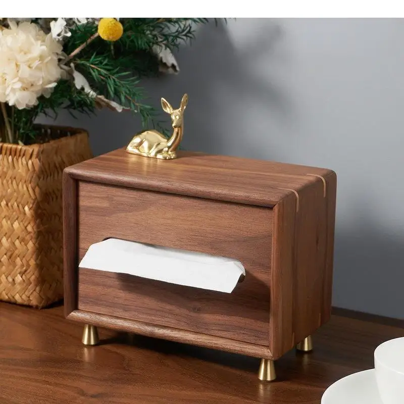 

Wooden Tissue Box Rectangular Napkin Brass Deer Magnetic Paper Towel Holder Storage Boxes