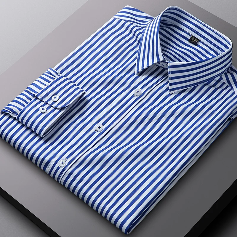 

New in shirt striped lomg-sleeve shirts for men slim fit formal plain shirt soft england style office tops wrinkle free clothes