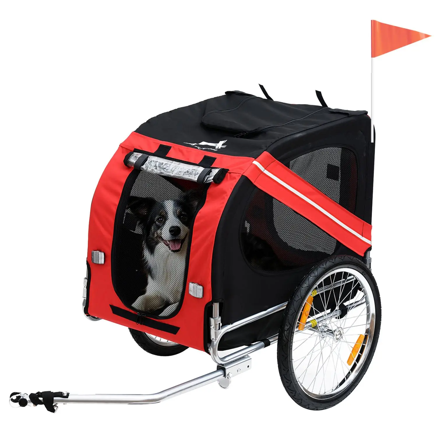 Red Black Dog Bike Trailer Large Wheel Pet Cart Wagon for Off-Road Adventures Durable Aluminium Material Max 50kg for Cats Sheep