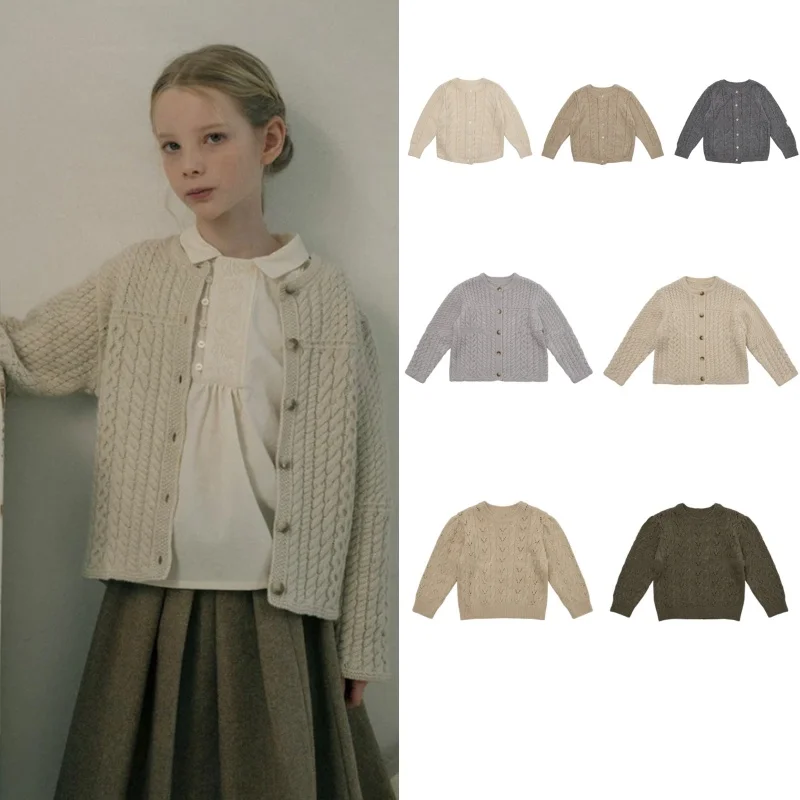 

Children's New LOU New Wool Blend Thick Fried Dough Twists Girls Warm Sweater in Autumn and Winter of 25
