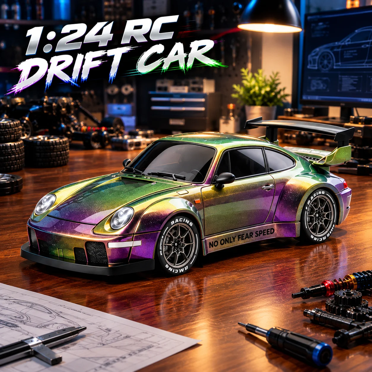 1/24 four-wheel drive RC drift car, desktop ornament model with directional adjustment, professional racing toy gift