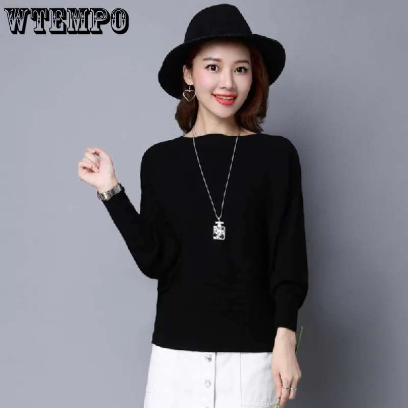 WTEMPO Winter Women Sweater Batwing Sleeve Jersey mujer Oversized Jumper Slash Neck Women\'s Knitted Sweaters Coat