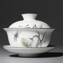 Matte White Ceramic Gaiwan, Teacup, Chinese Kung Fu Tea Set, Porcelain Tea Cup, Bowl, Tureen with Saucer, Elegant Teaware