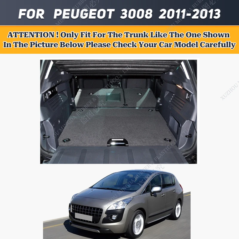 Wearing-Resistant PU Leather Car Trunk Mat For Peugeot 3008 2011 2012 2013 High Side Waterproof Non-Slip Bottom Design