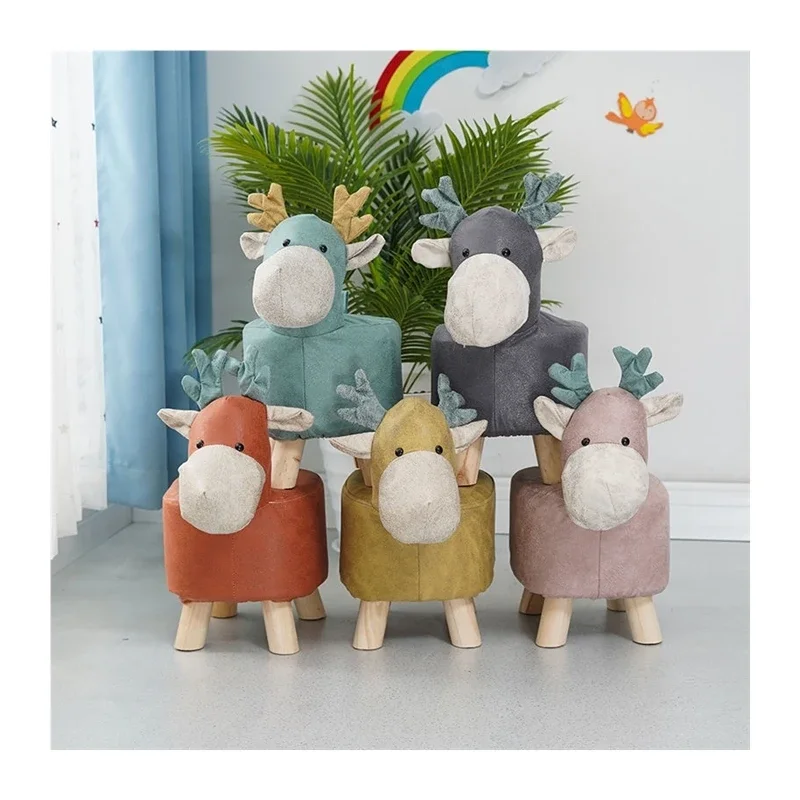 Cute  Animal Shoe Changing Foot Stool Solid Wood Cartoon Sofa Round  Stool Chair Stylish Creative Elephant Child Small Bench