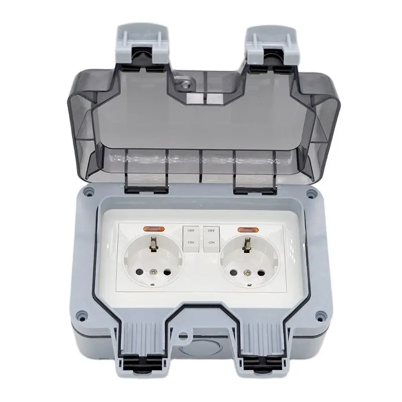 New IP66 Outdoor Waterproof Socket 16A Power Supply Jack Two Position Wall Plug UK, EU, FR, Standard  With Switch Wholesale