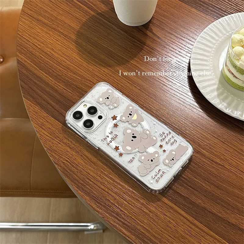 Magnetic cartoon splashed ink koala phone case with holder For iPhone 11 12 13 14 15 16 pro max