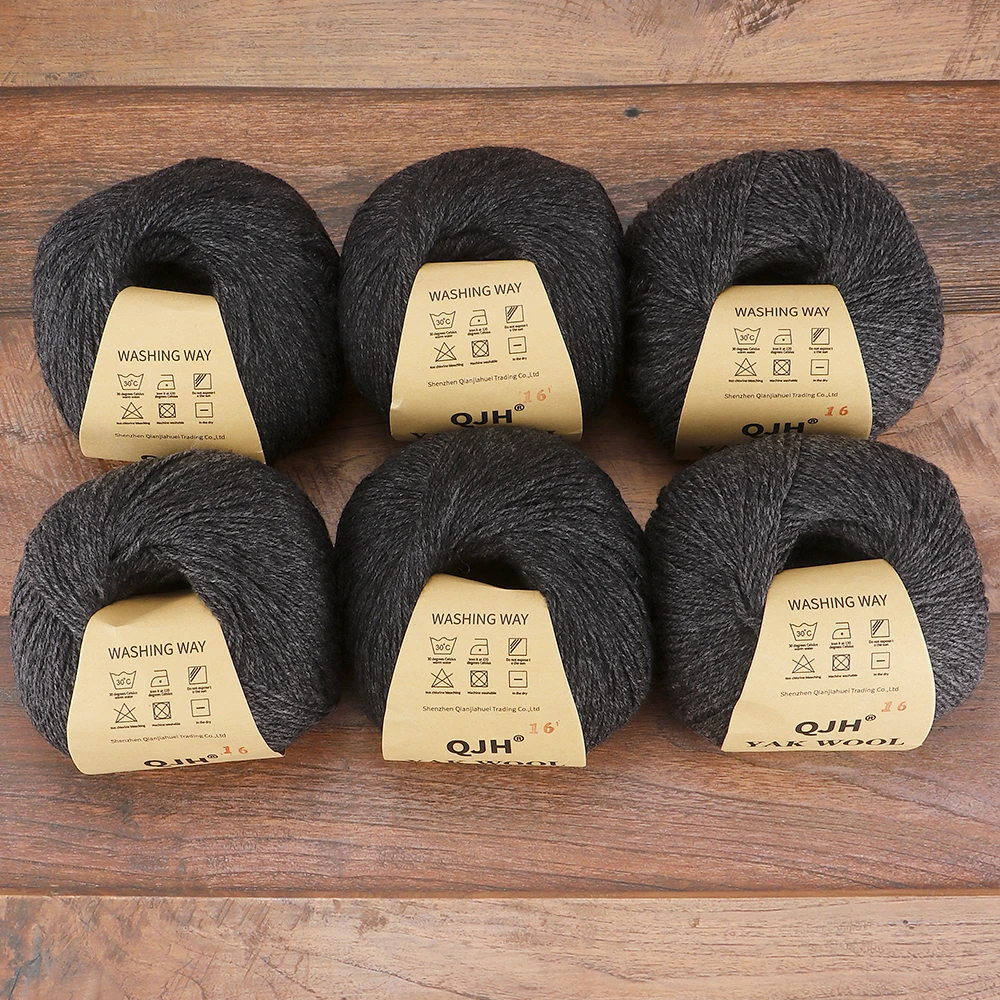 6Pcs Medium Fine Premium Yak Wool Yarn [About 300G/6 Balls] for Handmade DIY Knitting, Scarves, Hats, Sweaters - Charcoal Gray