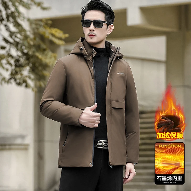 

Parkas New Business Coat Men's Thick Coat Winter Mid-Long Down Jacket Mens Winter Hooded Warm Fleece Parkas