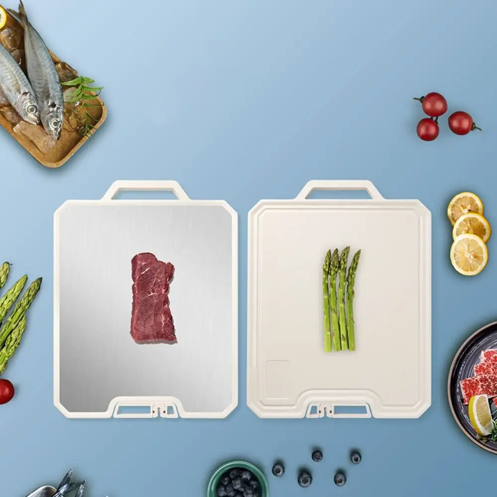 

Двусторонняя разделочная доска с антипригарным покрытием и шлифовальной зоной. Вращающаяся разделочная доска. Антибактериальная нержавеющая сталь.