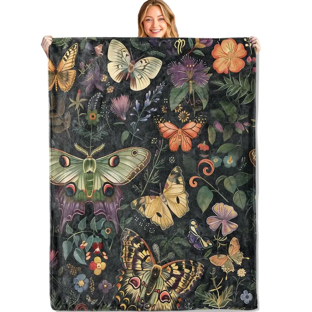 

Vintage Butterfly Throw Blanket,60X80In,Soft,Lightweight Flannel,Colorful Botanical Floral Blankets - Gifts For Girls Women &