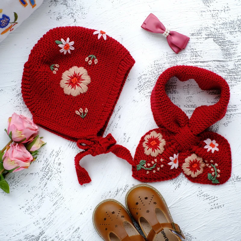 

High Quality Video Children's Embroidered Hat Scarf DIY Material Kit Wool Yarn Handmade Needle Knitting for Dream Brand