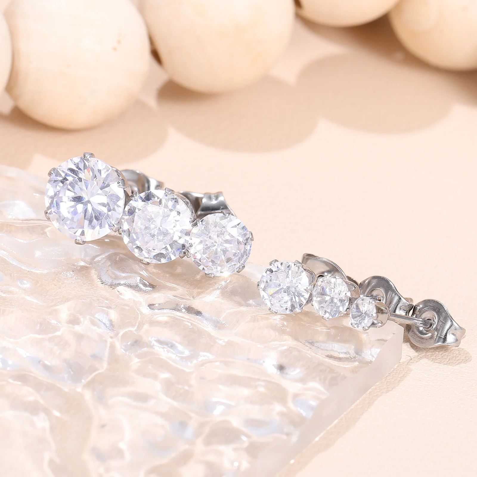 

12Pairs Cubic Zirconia Earrings Studs Classic Design Delicate Easy Wear Grooved Backs Safe Comfortable Gift Women