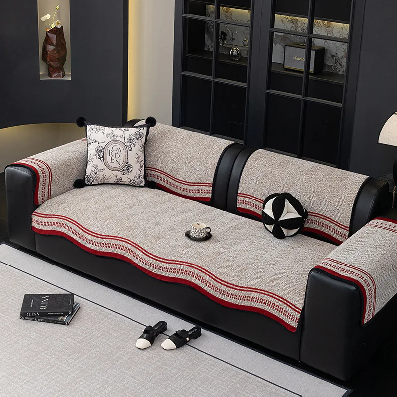 French Chenille Retro Sofa Cushion Simple Advanced Light Luxury New Non-slip Straight Row Sofa Cover Back Towel Cover Towel