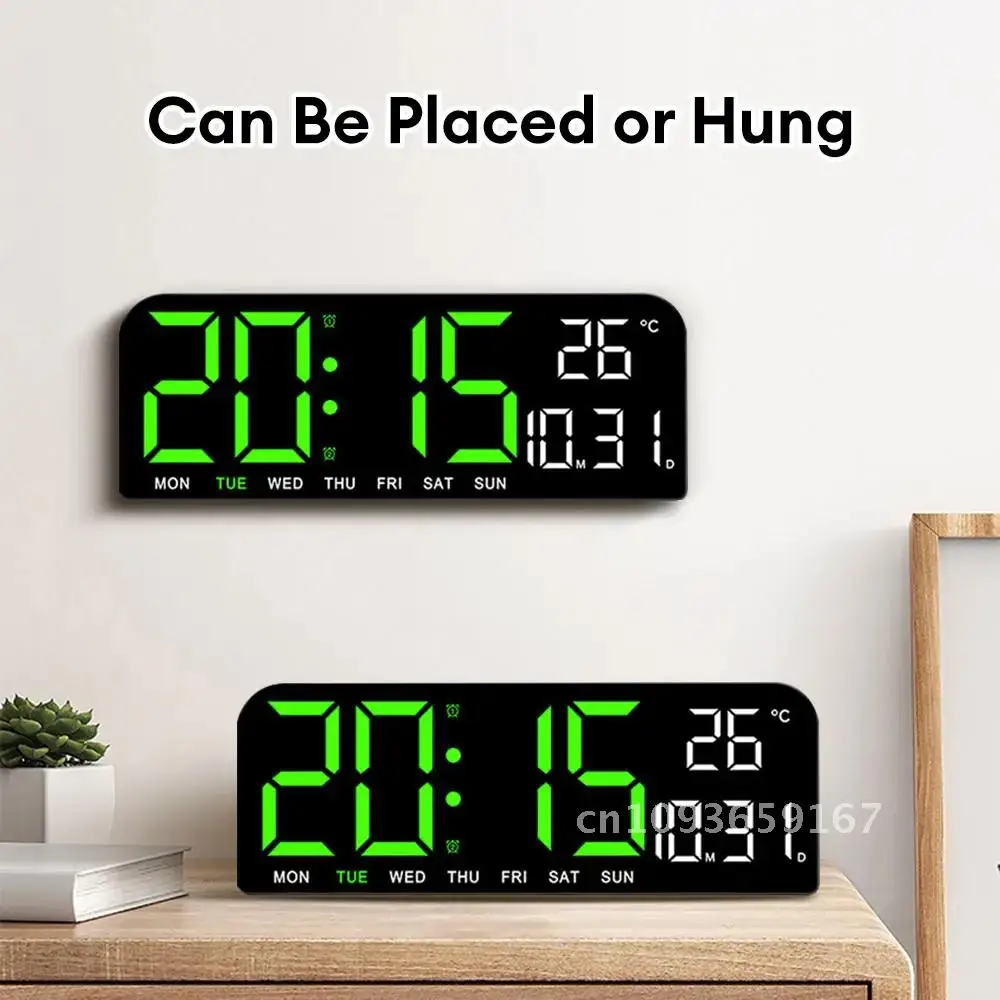 

Large Digital Wall Clock Temp Date Week LED Wall Mounted 12/24H Function LED Clocks Alarms Display Dual Clock Electronic Snooze