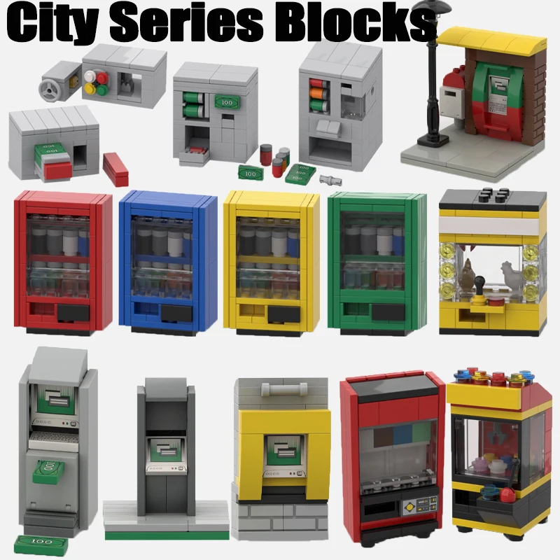 MOC City ATM Safe Building Blocks Street View Drink Beverage Machine Safe Money Strongbox Accessories DIY Bricks Christmas Gifts