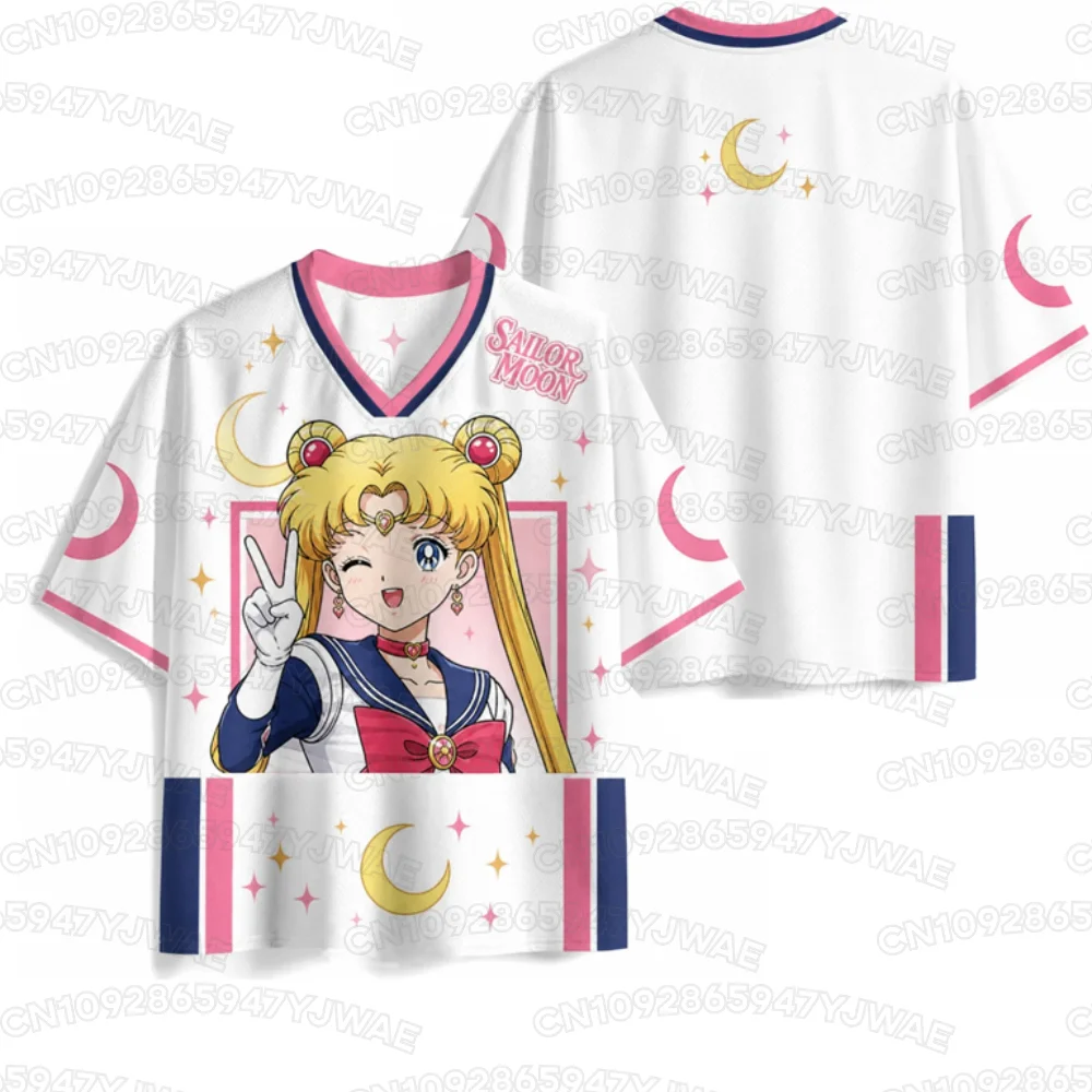 Sommer-T-Shirt mit kurzen Ärmeln für Damen und Herren, lässiges Sailor-Moon-Trikot, beliebtes Anime-Fan-T-Shirt, Unisex-Oberteile, Y2K-Trikot-Oberteile. – Detail 5