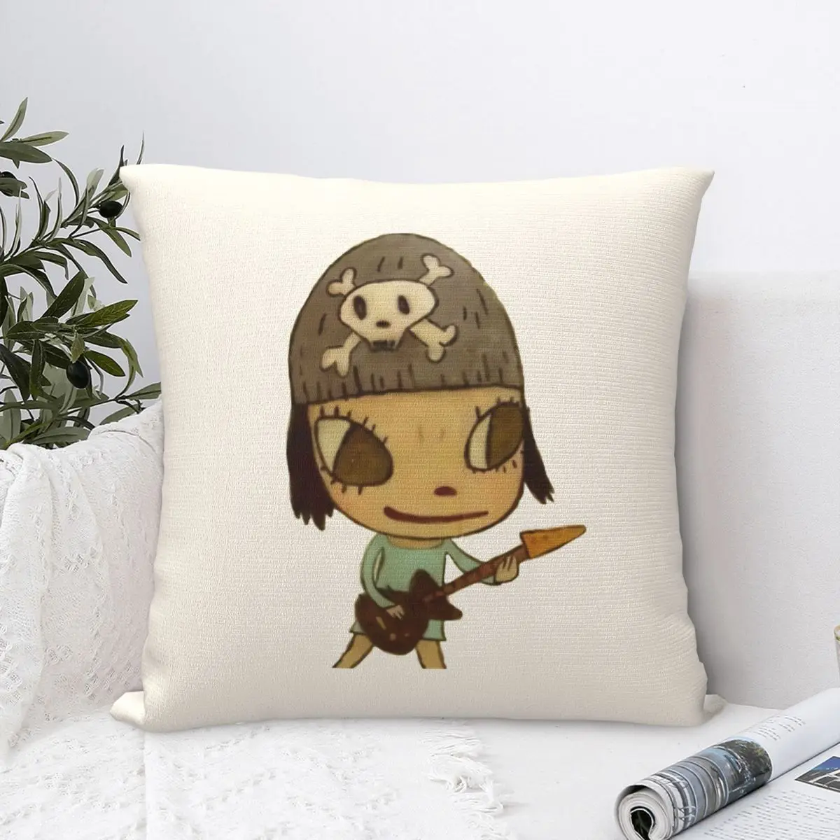 Play Guitar Polyester Cushion Cover Yoshitomo Nara Home Garden Decorative Soft Throw Pillowcase