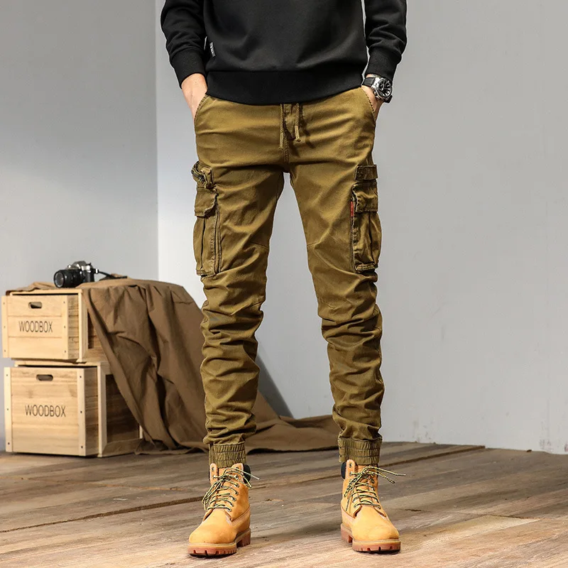 الربيع والخريف جديد الأمريكية الرجعية عمال السراويل الرجال وظيفية بارد عداء ببطء عمال السراويل عارضة