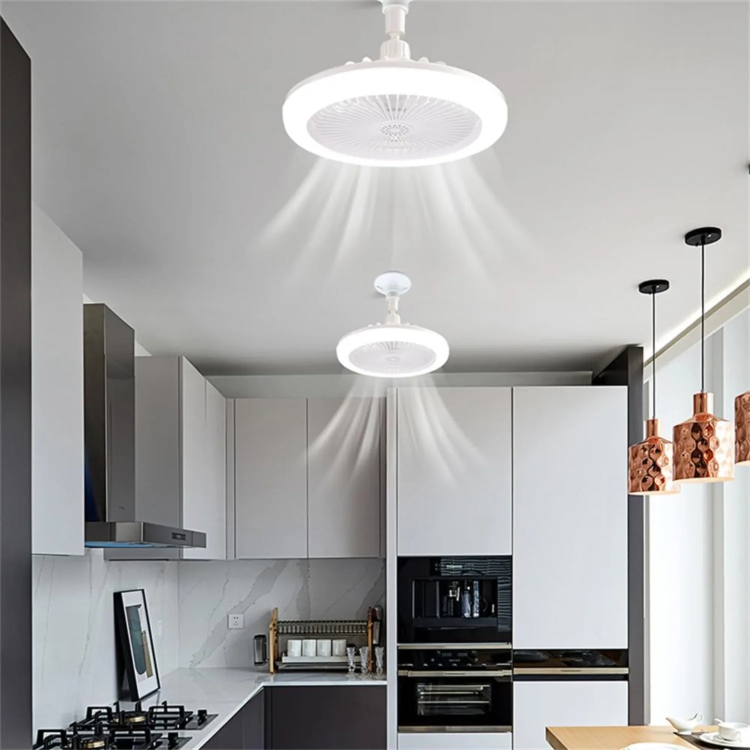 

JOYINLED E27 Ceiling Fan Lamp with Remote Control White ABS Socket Fan Light for Kitchen Bedroom Room Decor