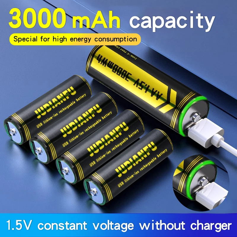 5th Generation Rechargeable Lithium Battery USB Large Capacity 1.5V Constant Voltage for Mouse Door Locks Remote Controls Universal AAA Type-C