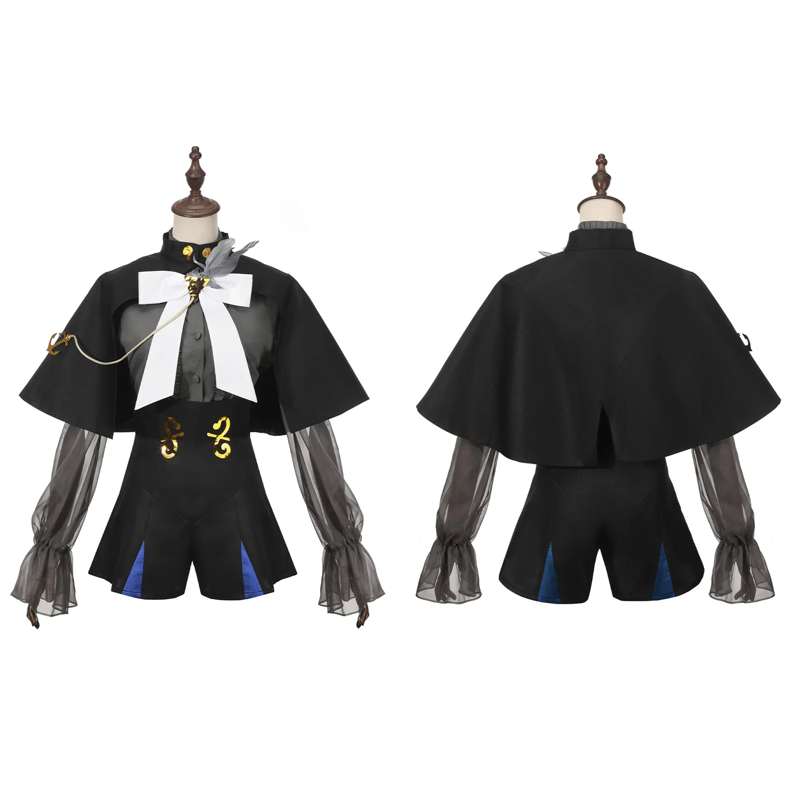 Noah Nemo Cosplay Costume Anime Girl Gothic Uniform Grey Chiffon Shirt Front Split Shorts with Capelet for Halloween Carnival